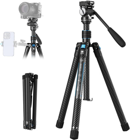 Traveler Air-T Carbon Fiber Travel Video Tripod, KV-5 Fluid Head, 61" | 1.33kg Lightweight, 360° Pan, -80° To 90°