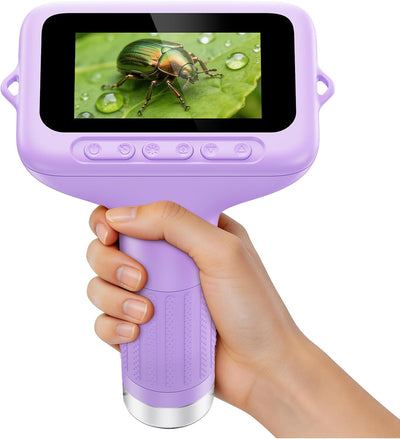 1000X Handheld Digital Kids Microscope with 3.0" IPS Screen, USB-Powered STEM Educational Science Toy with 8 LED