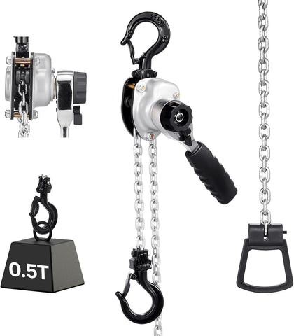 Manual Lever Chain Hoist, 1/2T 1100LBS Capacity Heavy Duty Come Along, 20FT Lift G80 Alloy Steel Chain with Dual Pawl