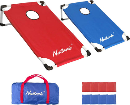 Portable Cornhole Set with 2 Collapsible Cornhole Boards, 8 Cornhole Bean Bags and Carrying Case for Yard Toss Game