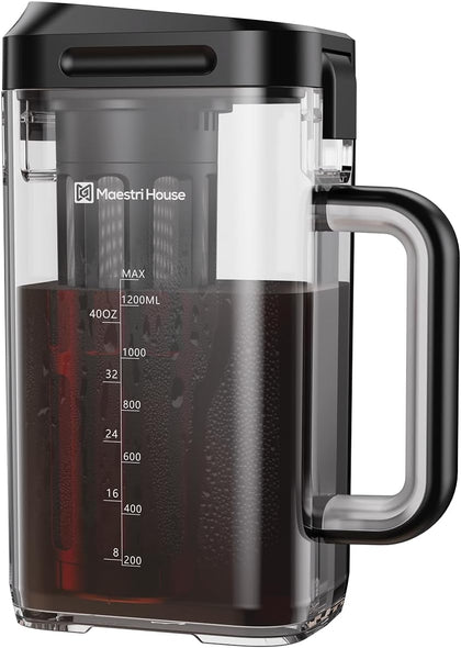 Compact Cold Brew Coffee Maker, 40oz Iced Tea and Coffee Maker Brewer Space Saving Tritan Pitcher, 350 Mesh Filter
