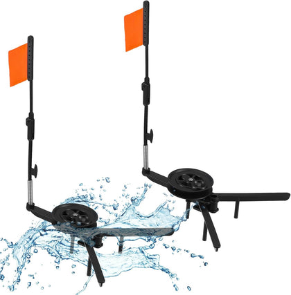 2 Pcs Ice Fishing Tip Ups Equipment Gear Ice Fishing Rod Foldable | with Orange Pole Flags, Round Tip Ups Strike