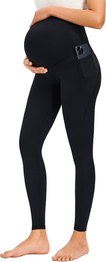 Smooth Feeling Maternity Workout Leggings with Pockets Pregnancy Pants Over The Belly