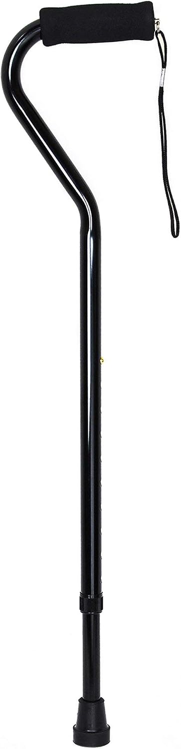 Cane, Offset-Handle, Aluminum, Black, Adjustable Height 30 in to 39 in, 1 Count