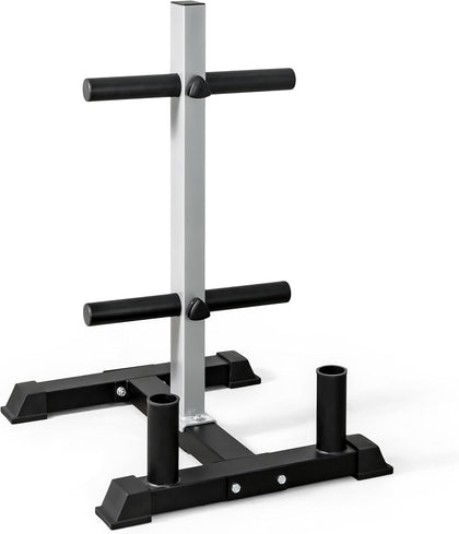 Olympic Bumper Plate Tree Rack with Barbell Holders, Heavy-Duty Weight Plate Storage Rack for Home Gym, Steel Olympic