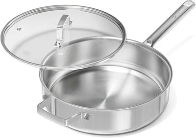 3.6Qt Sauté Pan w/Lid, Stainless Steel Deep Skillet for Frying