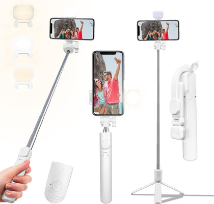Selfie Stick Tripod, 40 in Retractable Tripod for iPhone with Wireless Remote Control & Light, Portable Phone tripods