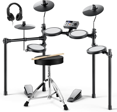 Electric Drum Set, DED-70 Electronic Drum Kit for Beginner with 150 Sounds, 4 Quiet Mesh Pads, 9" Cymbals, USB MIDI