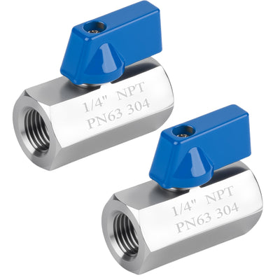 SKLSSVF 1/4" FNPT Mini Ball Valve, 304 Stainless Steel, 2 Pack