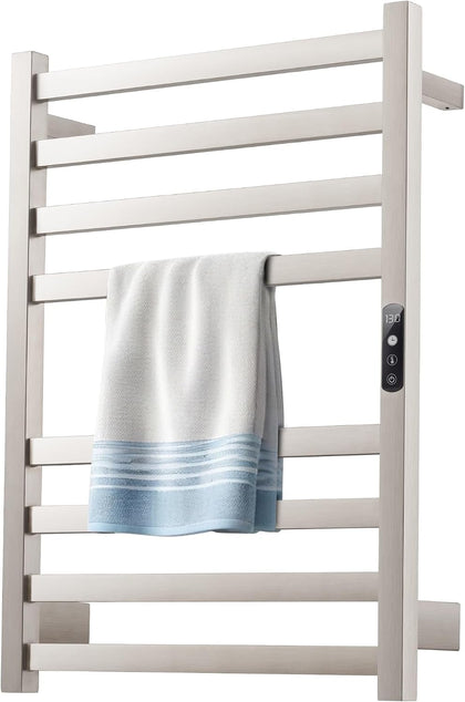 Towel Warmer Brushed Wall Mounted Heated Towel Rack | Electric Towel Dryer Rack with Temperature Control and 24 Timer