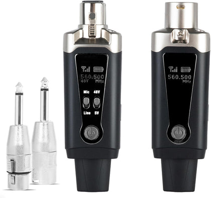 Wireless XLR Microphone Transmitter Receiver, UHF Wireless Mic System with 16 Channels, Guitar Wirless Adapter with