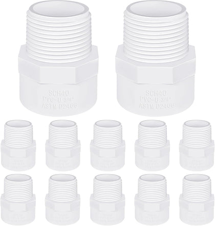 PVC Male Adapter 3/4 Inch (10-Pack), Pipe Fittings (Socket x Male Pipe Thread) - Fits 3/4 Inch Sch.40 PVC Pipes