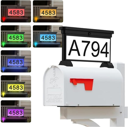 Solar Mailbox Numbers, Double Sided RGB Color Changing Address Sign, Waterproof LED Illuminated House Numbers for