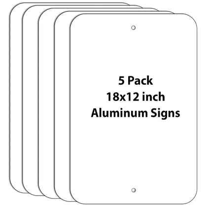 (5 Pack) White Metal Sign Blanks, 18” x 12” Rust Free Heavy Duty Aluminum Signs, Blank Sublimation Sign for Heat