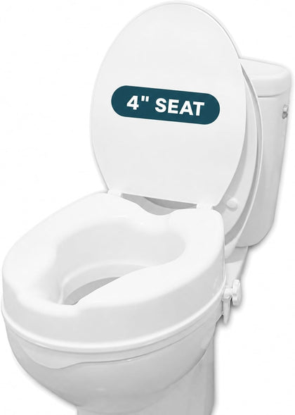 Raised Toilet Seat with Lid for Elderly 4" High, Fits Round and Elongated up to 15" Wide, Commode Seat with Sturdy
