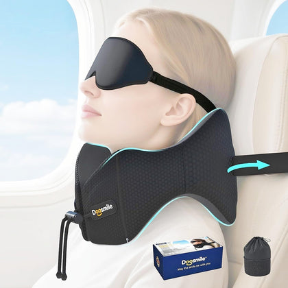 Patented Head-Bobble-preventing Ergonomic 360° Supporting Golden Formula Memory Foam Travel Neck Pillow w/3D