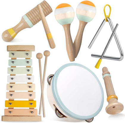 Baby Musical Instruments-Montessori Wooden Toys for Toddlers | Neutral Colors Percussion Instruments Set with Modern