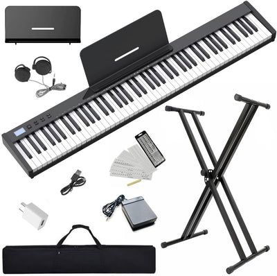 Semi-weighted 88 Keys Piano Keyboard Compact Portable Digital Piano Set for Beginners with Stand, Carrying Case