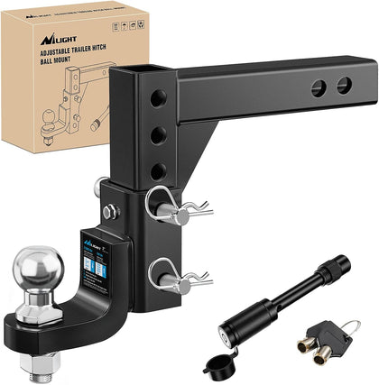 8-Position Adjustable Trailer Hitch Ball Mount with 2 inch Ball Fits 2 Inch Receiver with 5/8" Pin Lock 7500 lbs