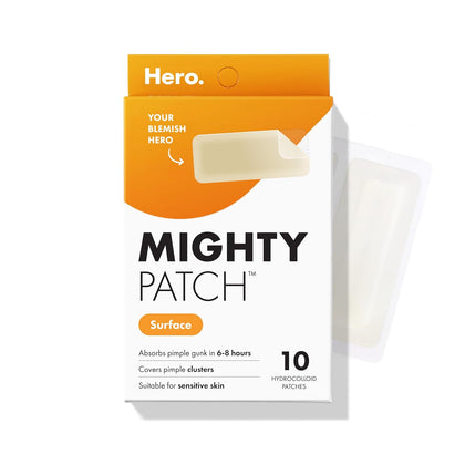 Hero Cosmetics Mighty Patch Surface Large Acne Pimple Patches, 10 Ct | Multi-Blemish Acne Spot Patch; For Cheek