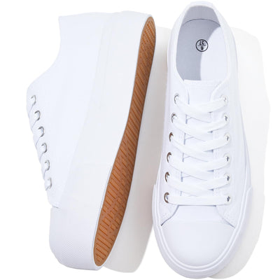 Women's Platform Senakers Canvas Shoes for Women(Full White,US8)