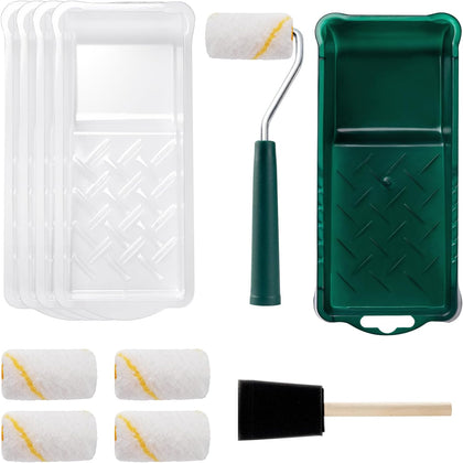 Paint Roller Kit, 12 Pack, 2 Inch Mini Paint Rollers, Small Paint Tray Liners, Microfiber Roller Covers & Sponge