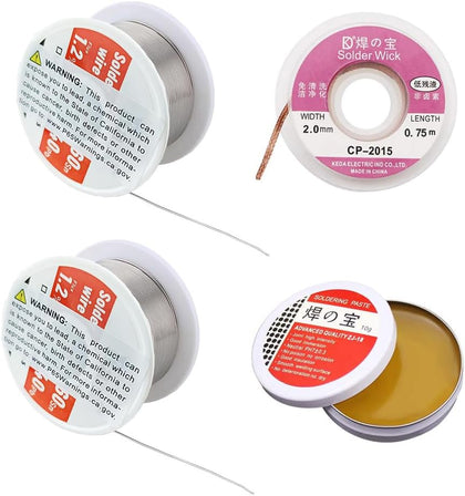 Soldering Tool Kit, 2 Pack of 0.6mm Solder Wire (1.76oz / 50g) + Rosin Flux Paste (0.35oz / 10g) + No-Clean Soldering