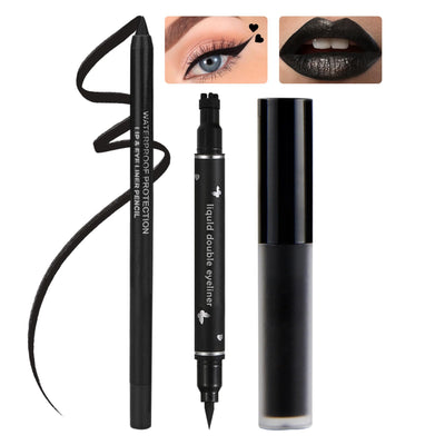 3PCS Black Liquid Lipstick Halloween Lip Liner Eyeliner Stamp Set