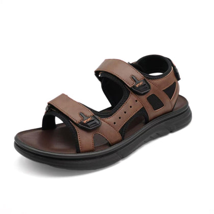 Men's Sport Sandals with Adjustable Straps, Brown Leather, Comfort Athletic Walking Sandals (Brown, Adult, Men, 10