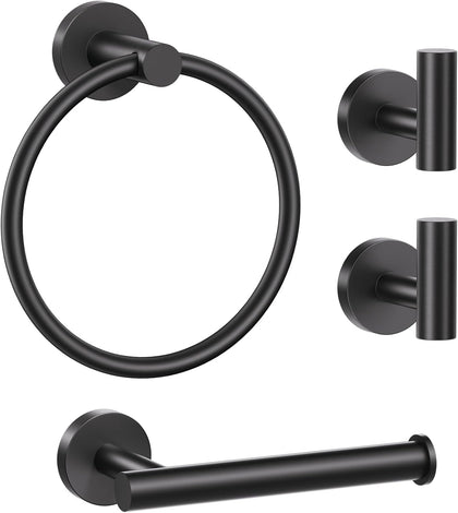Bathroom Hardware Set, 4-Piece Towel Bar Set Include Toilet Paper Holder,Towel Ring and 2 Towel Hooks Stainless Steel