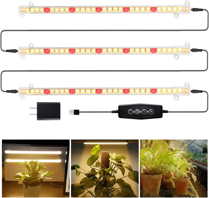 LED Grow Light Strips, 3500K 90-Bulb Full Spectrum Dimmable Plant Growing Lamp Bars with Auto ON/Off Timer for Indoor