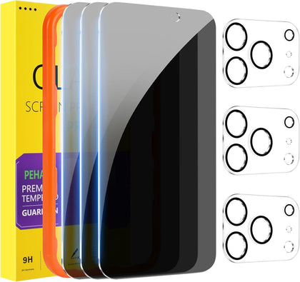 3+3 Pack for iPhone 17 Pro Max Privacy Screen Protector with Camera Lens Protector Full Coverage Anti-Spy Tempered