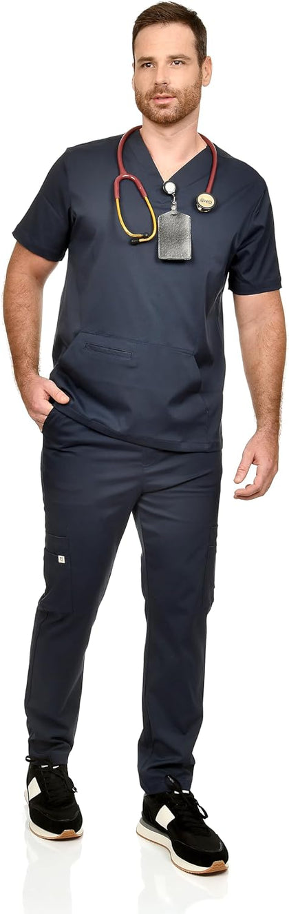CINQO Men Scrub Set V-Neck Scrub Top & Bottom 4-Way Stretch, Breathable, Modern Fit Medical Work