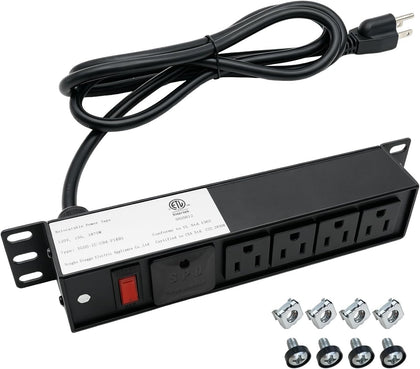 10-Inch Rack PDU, 1U 4-Outlet Surge Power Strip, 6 FT | ETL Listed metal housing, reset switch for compact network racks
