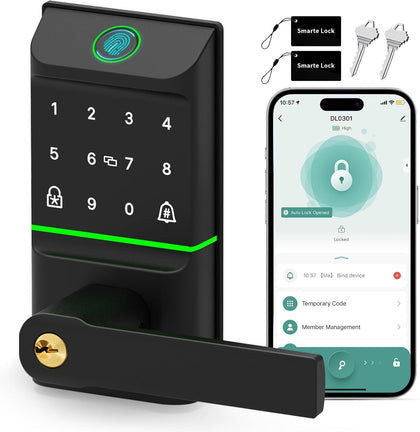 Smart Door Lock Keyless Entry, 6-in-1 Biometric Deadbolt w/Fingerprint, Keypad, IC Card, APP, Key, Type-C Charging