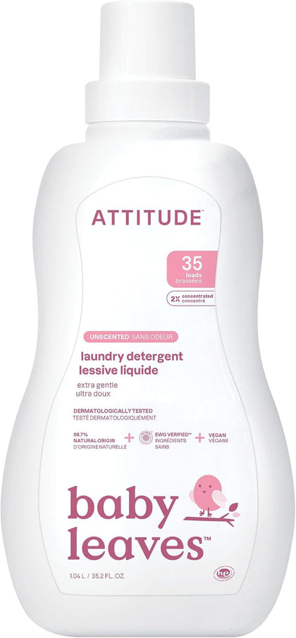 ATTITUDE Baby Laundry Detergent, Dermatologist Tested, Unscented, 35 Loads