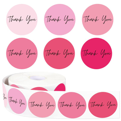 1000Pcs Pink Thank You Sticker Valentine Gradient Pink Colors Paper Decal Boho Decorative Self-Adhesive Label