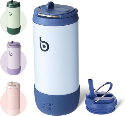 Kids Water Bottle 12 oz for Boys Girls blue | Insulated Water Bottles with Leak Proof Lid,Silicone Boot, Straw Cup