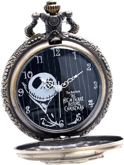Steampunk Antique Nightmare Christmas Pocket Watch Mens Quartz Pocket Watch with Necklace Chain Christmas Gift…