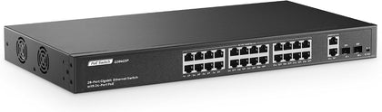24 Port Full Gigabit PoE Switch with 2 GE Uplink, 2 Gigabit SFP, IEEE802.3af/at Max 400W, YuLinca Unmanaged Rackmount