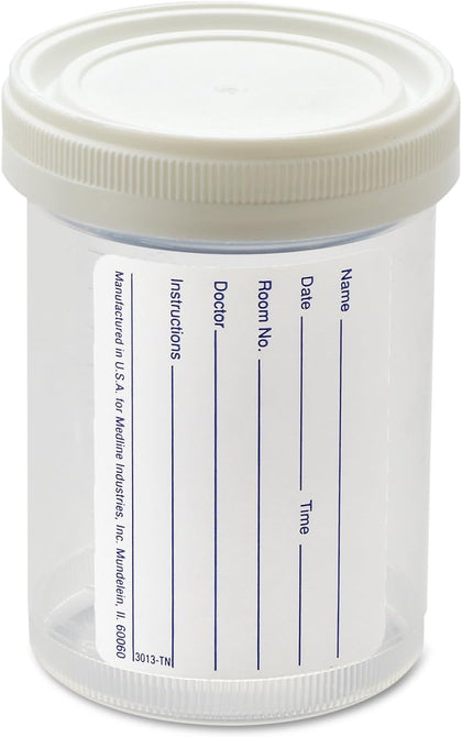 Polypropylene Pneumatic Tube Specimen Containers with Screw Lid, Sterile & Graduated, 4 oz., Leak-Resistant Lab