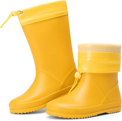 Kids Waterproof Fleece Lined Rain Boots | Lightweight,Non-Slip Outsole,Easy-On,Outdoor Rainy Play,Unisex Boys Girls