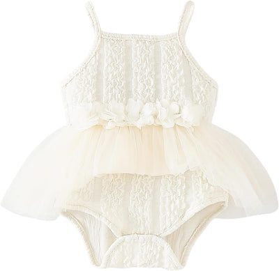 Baby Girls Romper Dress Tutu with Flower Waist Solid Color Infant Birthday Outfit Summer Baby Girl Clothes 0-24M