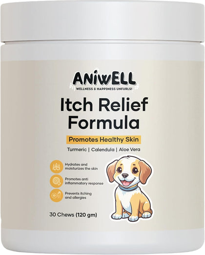 Itch Relief Chews for Dogs – Anti Itch Dog Allergy Relief | Borage Oil, Omega 3, Vitamin E | Dog Itching Skin Relief