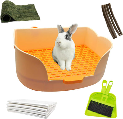 15.1"X11.0" Large Rabbit Litter Box,Plastic Square Rabbits Potty Trainer with Bigger Pan Bunny Corner Toilet Box with