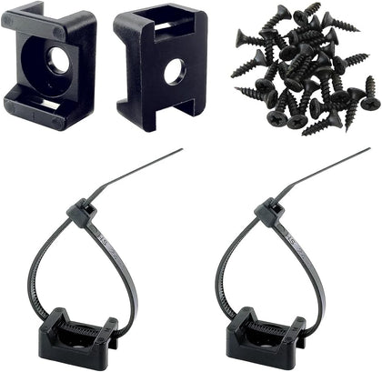 Saddle Type Cable Zip Tie Mounts Base Kit with Screw Hole,Set Strong 6 Inch Nylon Cable Ties and Screws Each 100