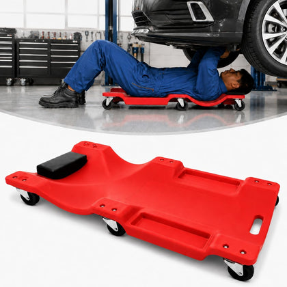 Mechanic Creeper, Low Profile Garage Creeper with Padded Headrest, 6 Swivel Casters, Built-in Tool Trays and Carry