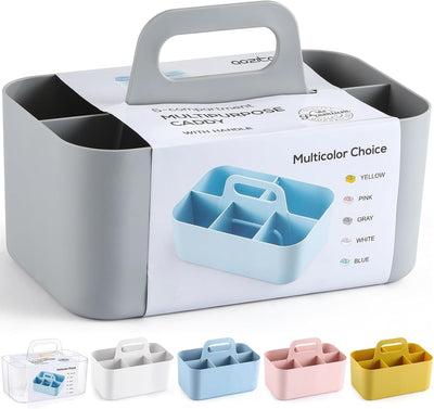Multiuse Caddy Organizer with Handle, Portable Divided Plastic Tote Bin - Art Craft, Stationary Pen Marker Crayons