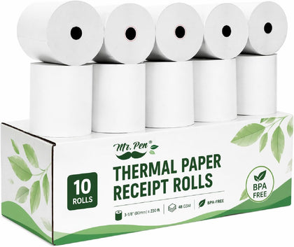Thermal Paper Receipt Rolls, 10 Pack, 3-1/8” (80mm) x 230 ft | 48 GSM Premium Quality Receipt Paper Rolls, BPA-Free