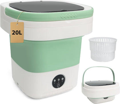 20L Portable Washing Machine with Spin Dryer, Foldable Mini Washer, 3 Wash Modes for Baby Clothes, Underwear and